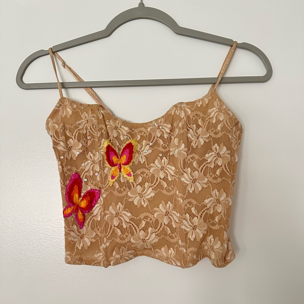 Vintage French lace butterfly bustier